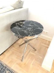 Stolik COCO silver stal nierdzewna / szkło hartowane / marble black śr.50 cm x H 60 cm